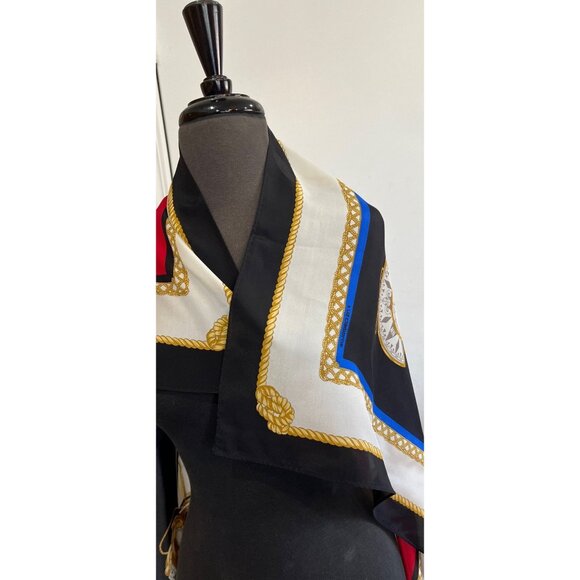 Vtg Liz Claiborne Scarf Multi-Color "Nautical Squares" With Gold Cord" Silk Silk - Picture 4 of 9